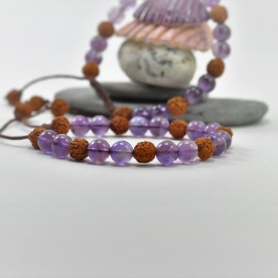 RudraBela Pulseira Rudraksha com Ametista