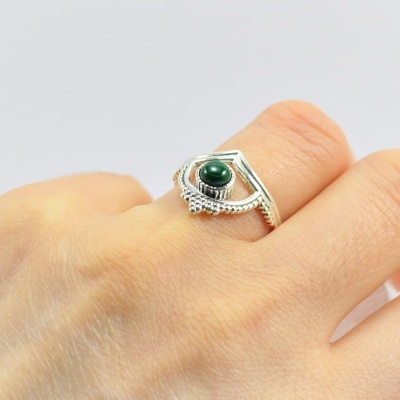 Anel em Prata Malaquita modelo "Coroa"