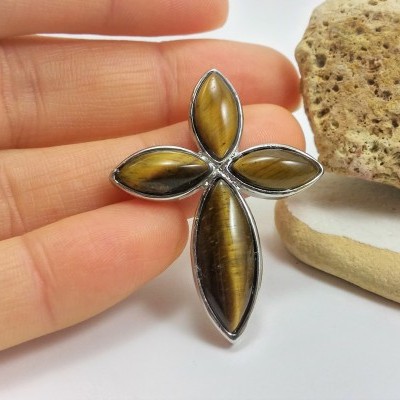 Pendente Cruz com Olho de Tigre