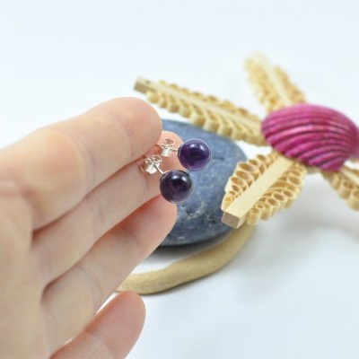 Brincos Bola Ametista com fecho em PRATA