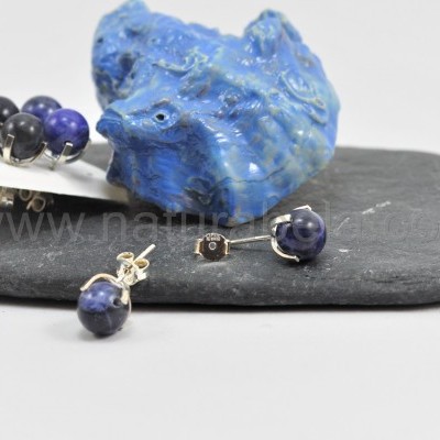 Brincos em prata com Bola 8mm de Sodalita