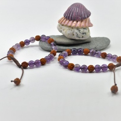 RudraBela Pulseira Rudraksha com Ametista RudraBela Pulseira Rudraksha com Ametista