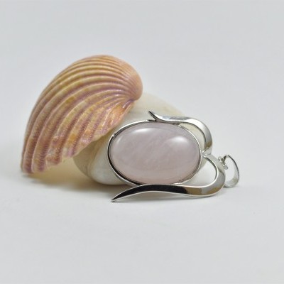 Pendente ovalado com quartzo rosa