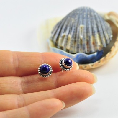 Brincos "vintage" em prata com pedra Lapislázuli