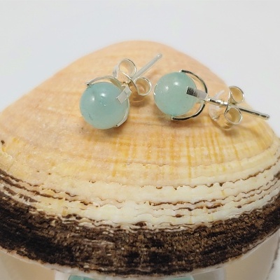 Brincos em prata com Bola de Água marinha 6mm