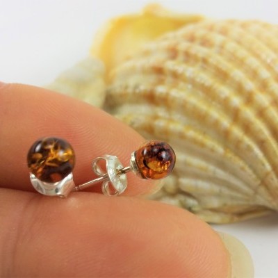 Brincos bola de Âmbar 5mm com fecho em Prata