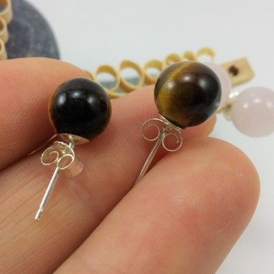 Brincos Bola Olho de tigre com fecho em PRATA