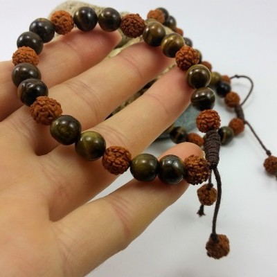 RudraBela Pulseira Rudraksha com Olho de Tigre