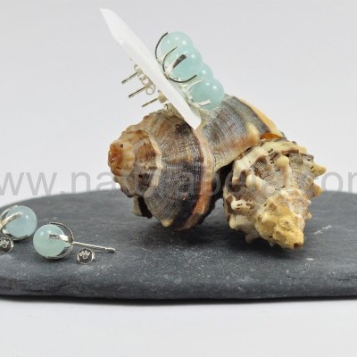 Brincos em prata com Bola de Água marinha