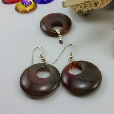 Conjunto Brincos e Pendente em Prata com pedra Carneóla