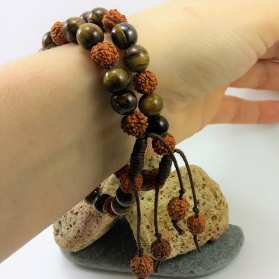 RudraBela Pulseira Rudraksha com Olho de Tigre