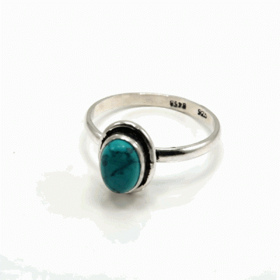 Anel Prata Oval com Turquesa