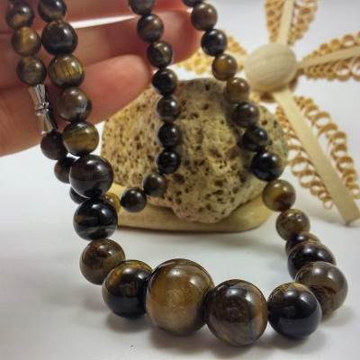 Colar clássico de bolas de Olho de Tigre