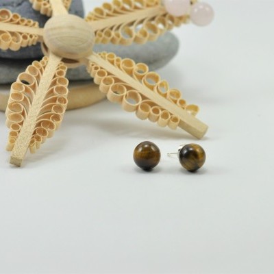 Brincos Bola Olho de tigre com fecho em PRATA