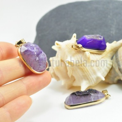 Pendentes Drusa de Ágata Lilás