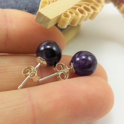 Brincos Bola Ametista com fecho em PRATA