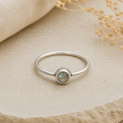 Anel Solitário Prata com Labradorite