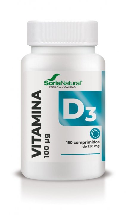 Frasco plástico branco de Vitamina D3 Soria Natural com 150 comprimidos