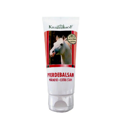 Balsamo Cavalo Pferde - Efeito Quente - 100 ml Tubo branco de creme Pferdebalsam com imagem de cavalo e texto em vermelho