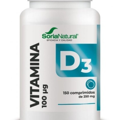 Frasco plástico branco de Vitamina D3 Soria Natural com 150 comprimidos