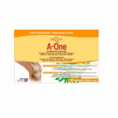 Embalagem de suplemento alimentar A-One para conforto osteoarticular