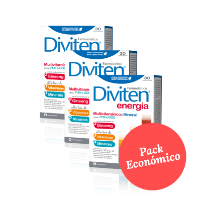 Caixas do suplemento Diviten energia com selo Pack Económico