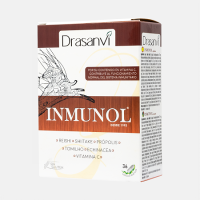 Caixa de suplemento Drasanvi Inmunol com ingredientes naturais e detalhes em castanho e branco