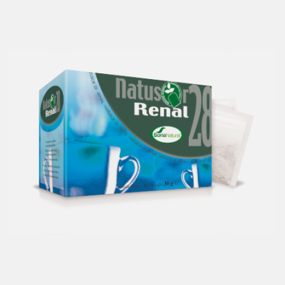 Caixa de chá Natus Renal com saquinho de chá ao lado