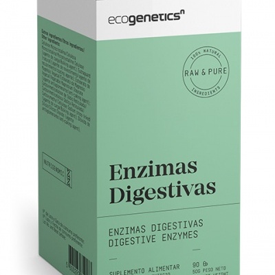 Embalagem de suplemento Enzimas Digestivas verde e branca da ecogenetics