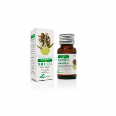 Frasco de óleo essencial de tomilho com embalagem branca