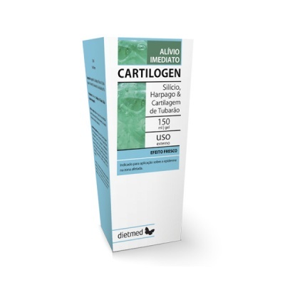 Embalagem de gel CARTILOGEN com indicação de uso externo e ingredientes destacados