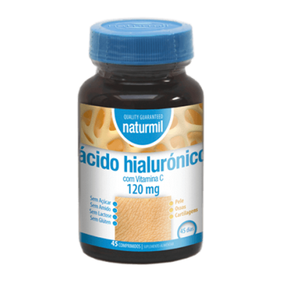 Frasco de suplemento ácido hialurónico com vitamina C da naturmil