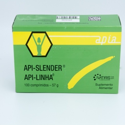 Embalagem verde e amarela de suplemento API-SLENDER API-LINHA