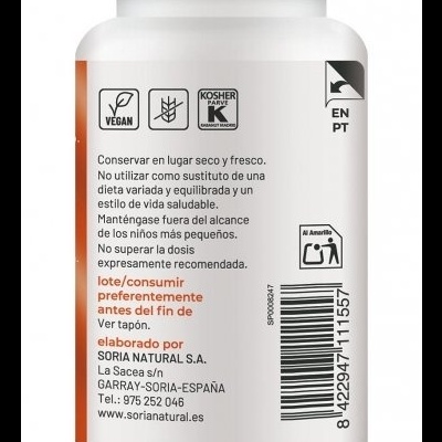 frasco branco de suplemento alimentar com etiqueta em espanhol