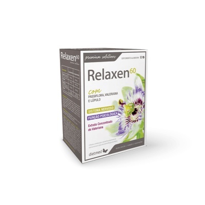 Caixa de suplemento alimentar Relaxen 60 com imagem de flor de maracujá