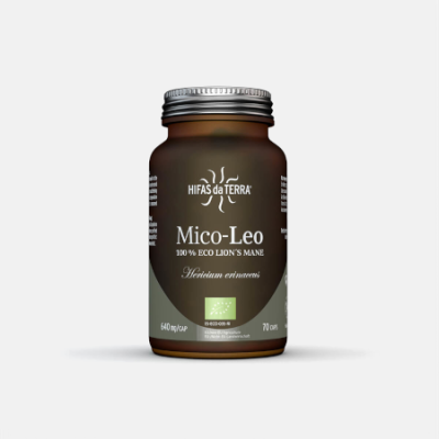 Frasco castanho do suplemento Mico-Leo da Hifas da Terra