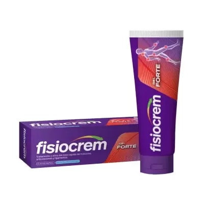 Tubo e embalagem roxa de gel Fisiocrem Forte para dores musculares e articulares