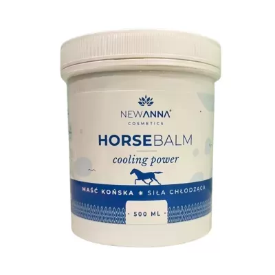 Recipiente branco com rótulo azul e branco de pomada 'Horse Balm' da Newanna Cosmetics