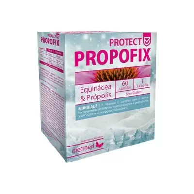 Embalagem de suplemento alimentar PROPOFIX Equinácea & Própolis com 60 cápsulas.