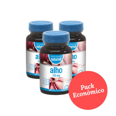 Pack económico de três frascos de suplementos de alho naturmil de 500 mg