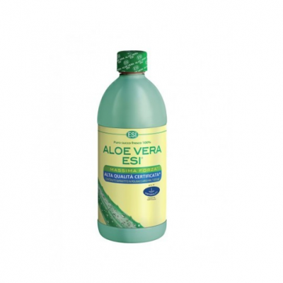 Frasco verde de aloe vera ESI com rótulo amarelo e texto italiano