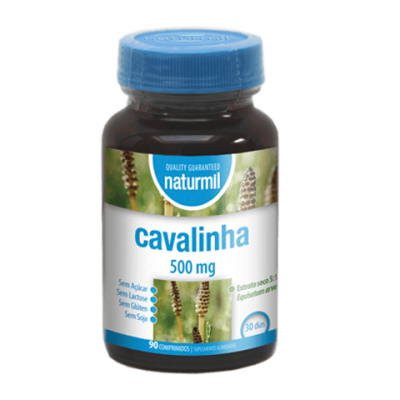 Frasco de suplemento alimentar Naturmil Cavalinha 500 mg