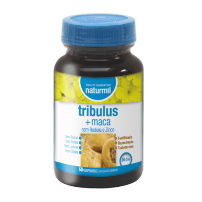 Frasco de suplemento Tribulus + Maca Naturmil com tampa azul