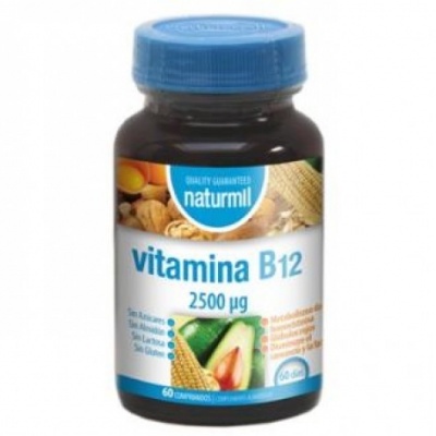 Frasco de suplemento vitamina B12 Naturnil com tampa azul
