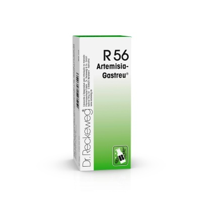 Caixa de medicamento R56 Artemisia-Gastreu®, branca e verde com texto preto