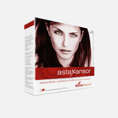 Embalagem de suplemento astaxansor antioxidante e protetor ocular com rosto de mulher na frente