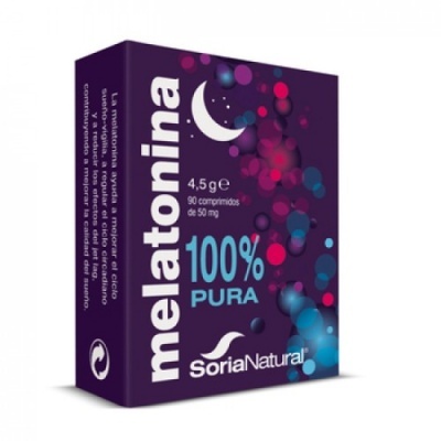 Caixa de comprimidos de melatonina Soria Natural roxa com círculos coloridos