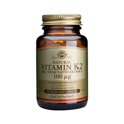 Frasco de suplemento Vitamin K2 100 µg Solgar