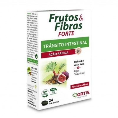 Embalagem branca do suplemento Frutos & Fibras FORTE para trânsito intestinal da ORTIS