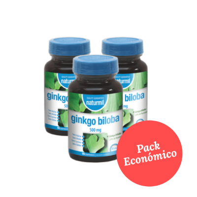 Três frascos de suplemento naturmil ginkgo biloba com selo de 'Pack Económico'